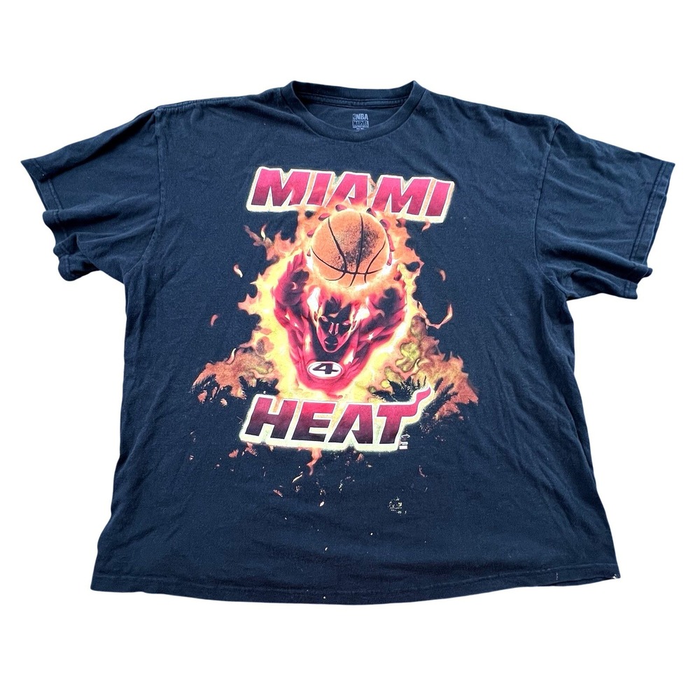 NBA x Marvel Miami Heat Graphic T-Shirt Black Size L Large Basketball Tee